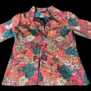 Asian Style Floral Jacket Size M/L /Oriental /Bohemian Brocade Button